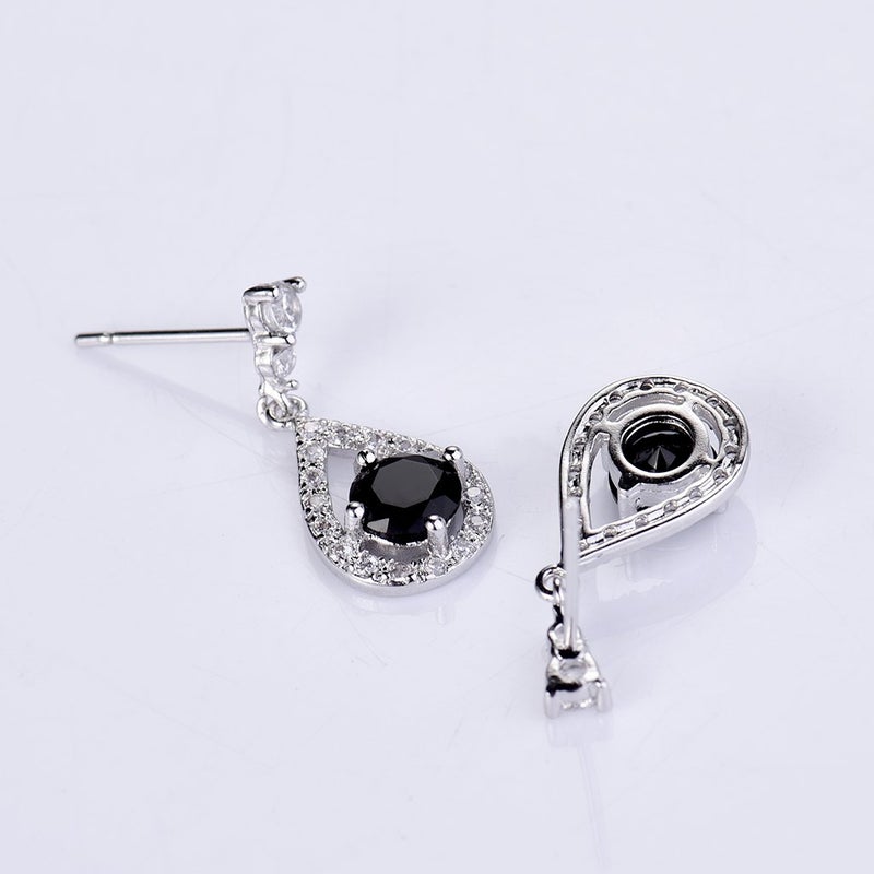GULICX Silver Plated Base Vintage Black Round Crystal Cubic Zirconia Dangle Drop Earrings Party Jewelry - Image 4